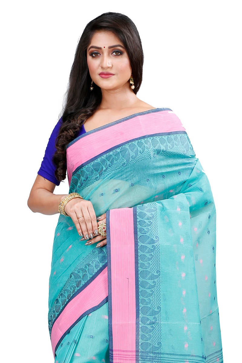 See Green Pure Cotton Rohel Tant Saree (8027)